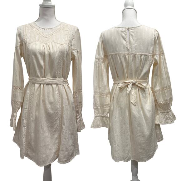 Allison New York Cream Embroidered Lace Cottage Peasant Prairie Boho Mini Dress - Picture 1 of 14